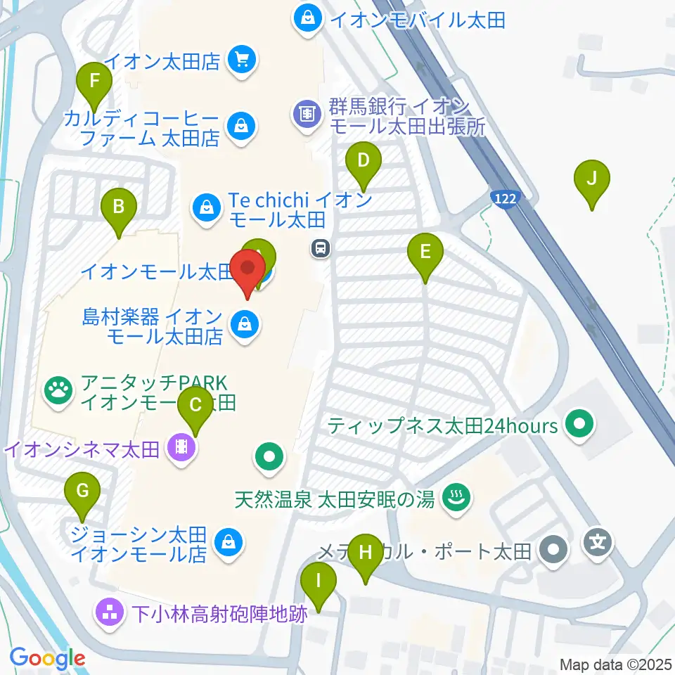 島村楽器 イオンモール太田店周辺の駐車場・コインパーキング一覧地図