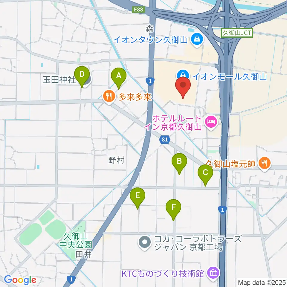 JEUGIA イオンモール久御山店周辺の駐車場・コインパーキング一覧地図