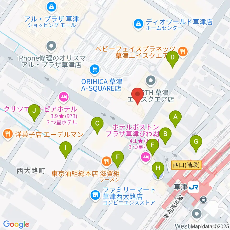 JEUGIA草津Aスクエア店周辺の駐車場・コインパーキング一覧地図