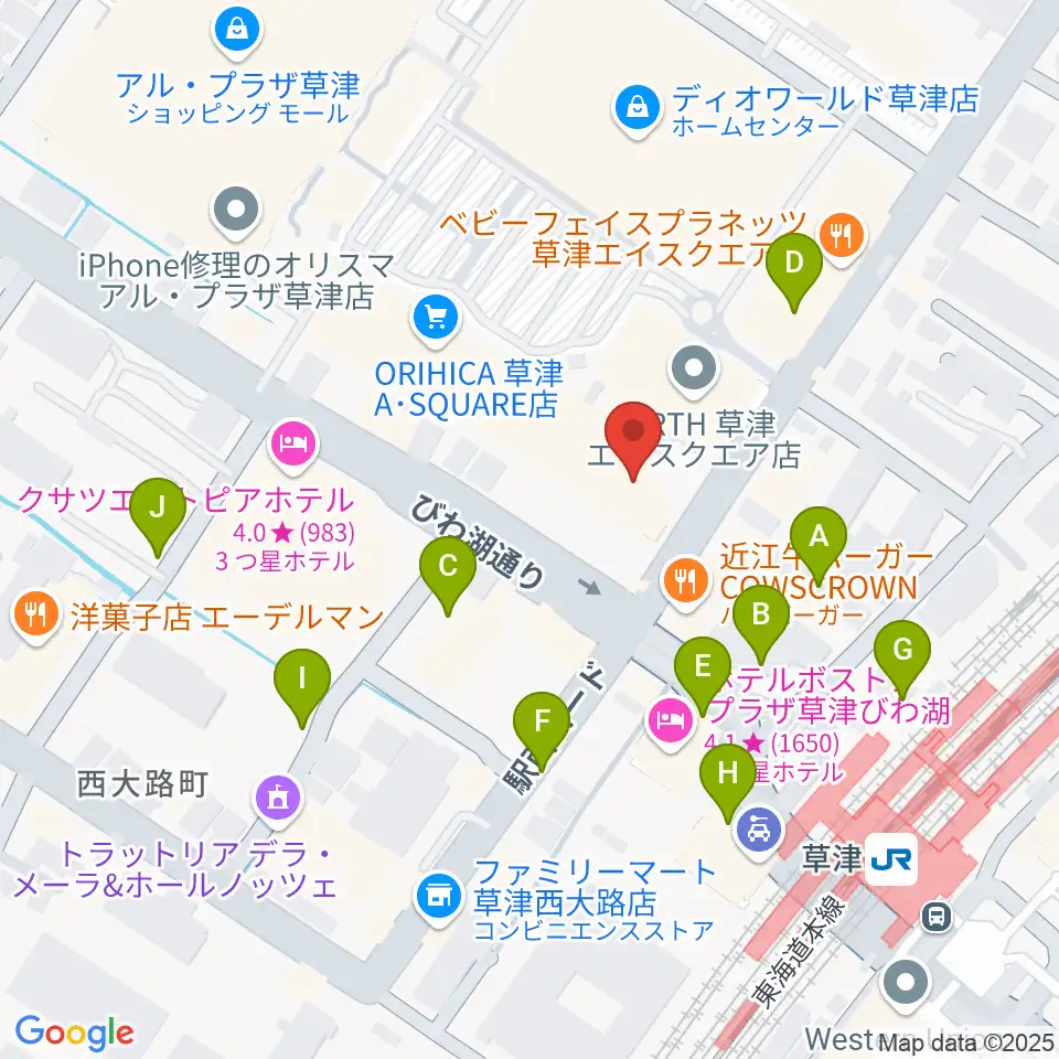 JEUGIA草津Aスクエア店周辺の駐車場・コインパーキング一覧地図