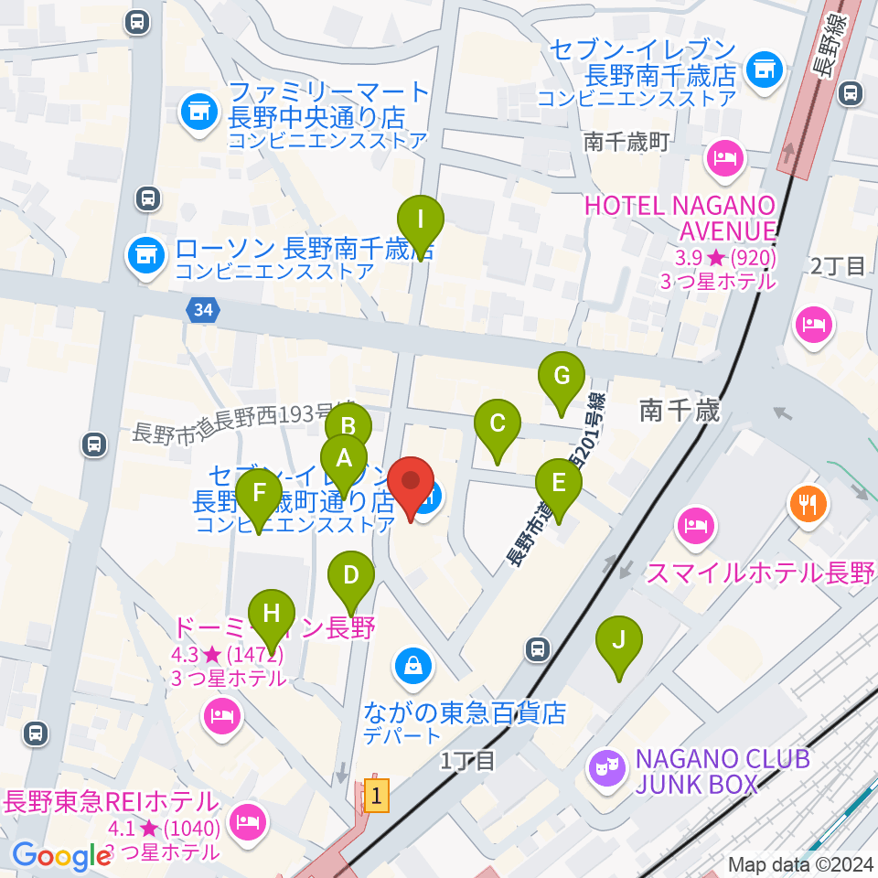 島村楽器 長野店周辺の駐車場・コインパーキング一覧地図