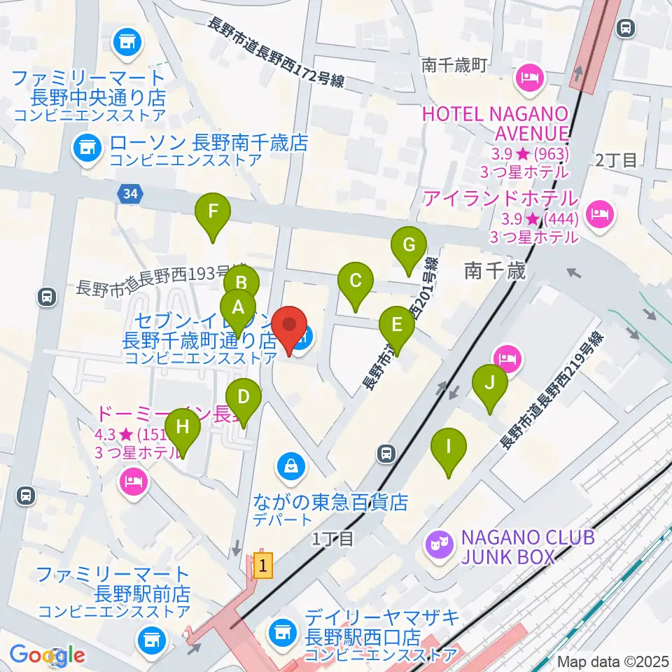島村楽器 長野店周辺の駐車場・コインパーキング一覧地図