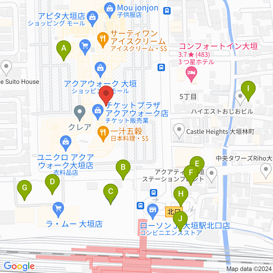 島村楽器 アクアウォーク大垣店周辺の駐車場・コインパーキング一覧地図