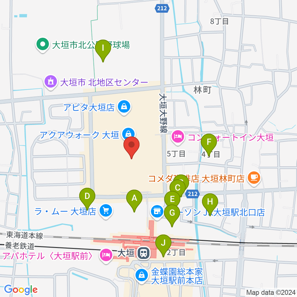 島村楽器 アクアウォーク大垣店周辺の駐車場・コインパーキング一覧地図