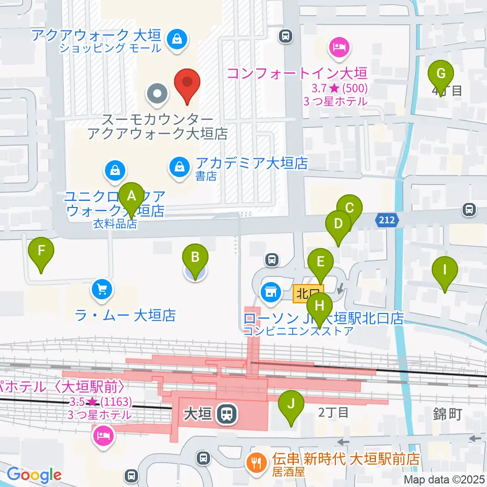 島村楽器 アクアウォーク大垣店周辺の駐車場・コインパーキング一覧地図