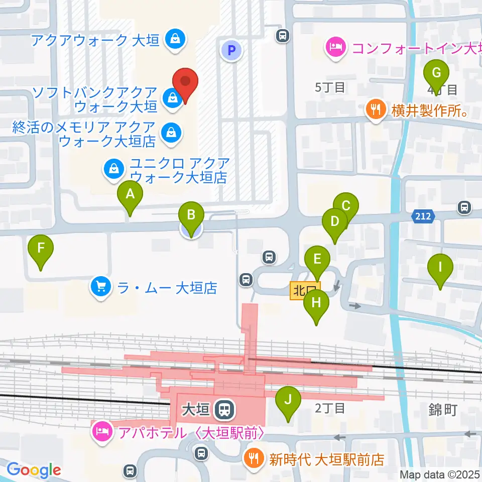 島村楽器 アクアウォーク大垣店周辺の駐車場・コインパーキング一覧地図
