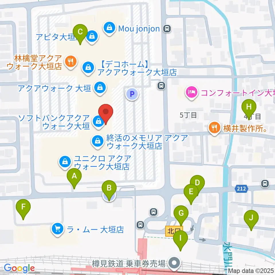 島村楽器 アクアウォーク大垣店周辺の駐車場・コインパーキング一覧地図