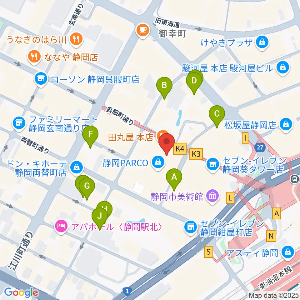 島村楽器 静岡パルコ店周辺の駐車場・コインパーキング一覧地図