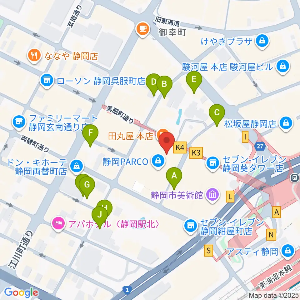 島村楽器 静岡パルコ店周辺の駐車場・コインパーキング一覧地図