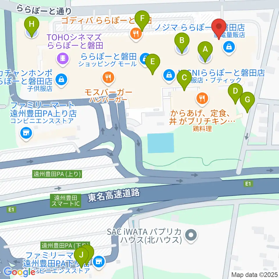 島村楽器 ららぽーと磐田店周辺の駐車場・コインパーキング一覧地図