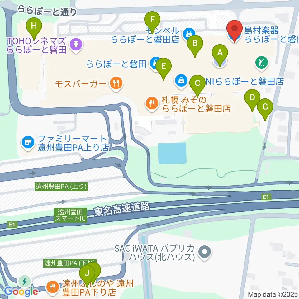 島村楽器 ららぽーと磐田店周辺の駐車場・コインパーキング一覧地図