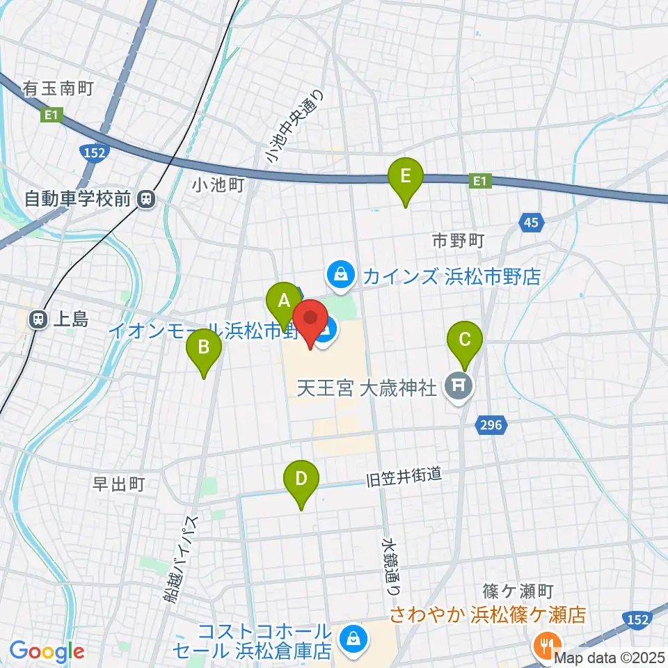 島村楽器 イオンモール浜松市野店周辺の駐車場・コインパーキング一覧地図