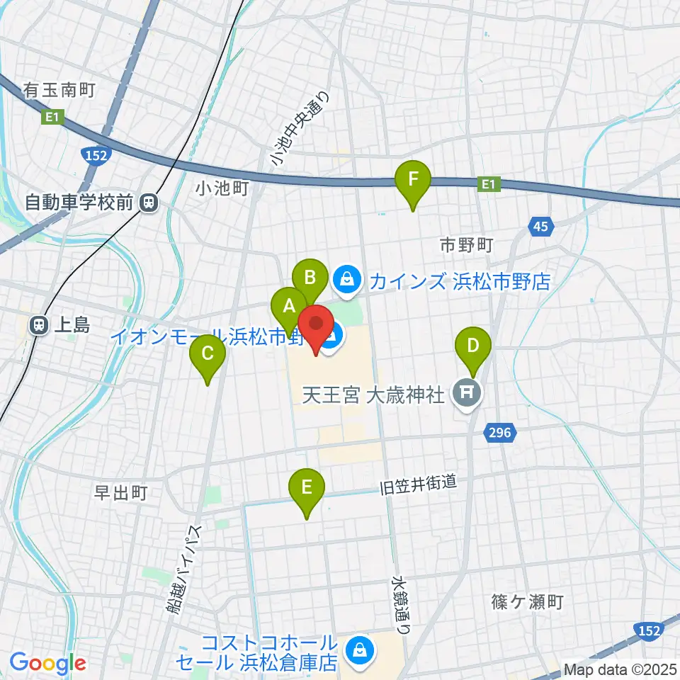 島村楽器 イオンモール浜松市野店周辺の駐車場・コインパーキング一覧地図
