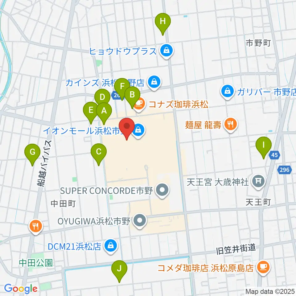 島村楽器 イオンモール浜松市野店周辺の駐車場・コインパーキング一覧地図