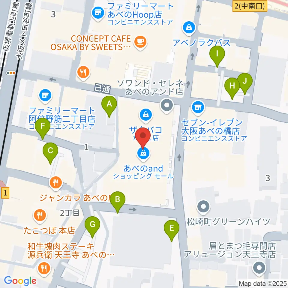 島村楽器 あべのand店周辺の駐車場・コインパーキング一覧地図
