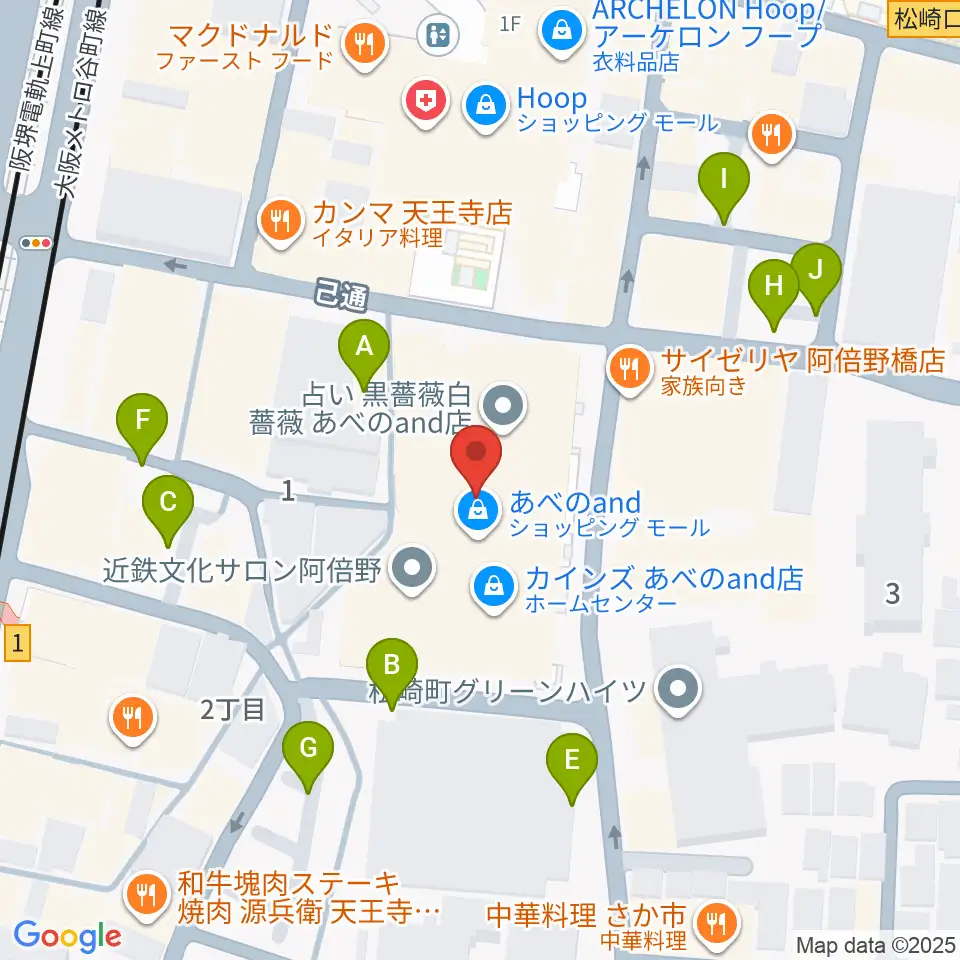 島村楽器 あべのand店周辺の駐車場・コインパーキング一覧地図