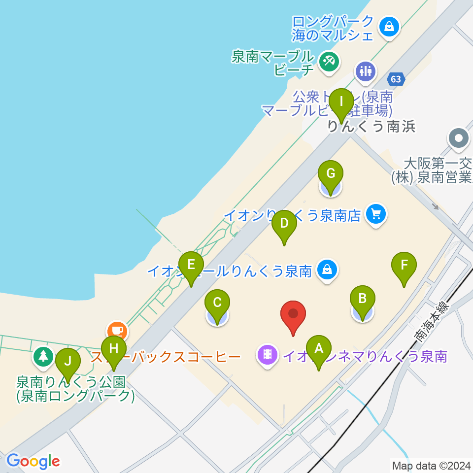 島村楽器 イオンモールりんくう泉南店周辺の駐車場・コインパーキング一覧地図