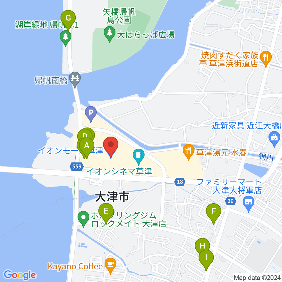 島村楽器 イオンモール草津店周辺の駐車場・コインパーキング一覧地図