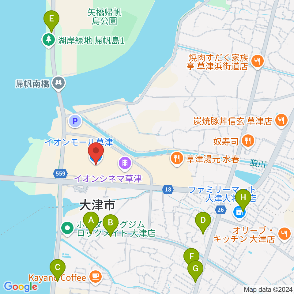 島村楽器 イオンモール草津店周辺の駐車場・コインパーキング一覧地図