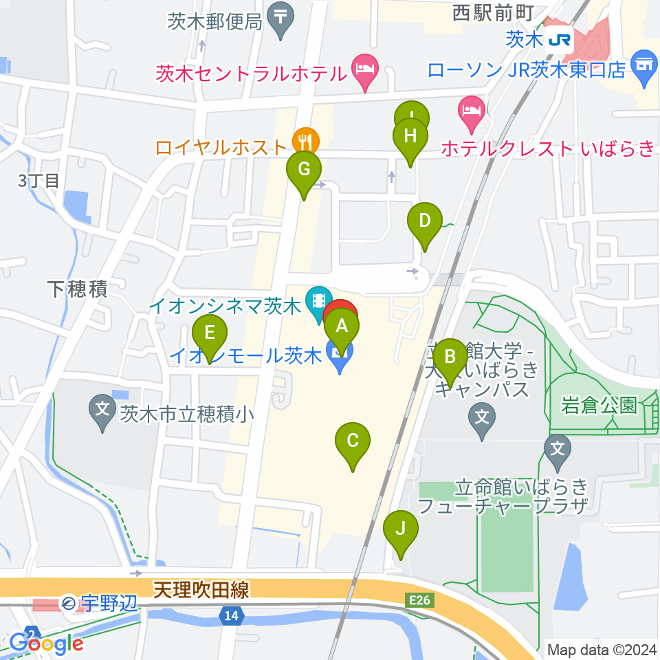 JEUGIAイオンモール茨木店周辺の駐車場・コインパーキング一覧地図