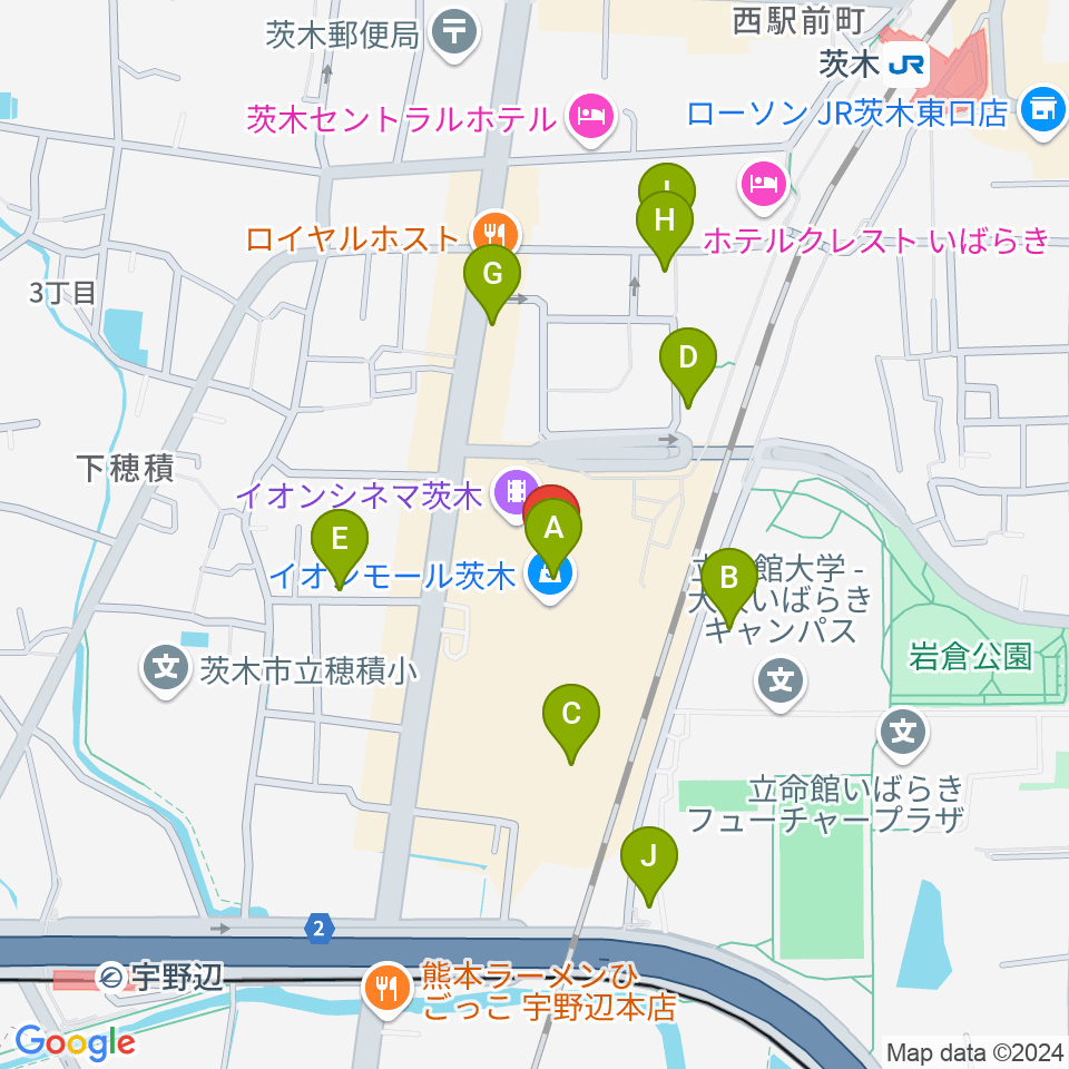 JEUGIAイオンモール茨木店周辺の駐車場・コインパーキング一覧地図