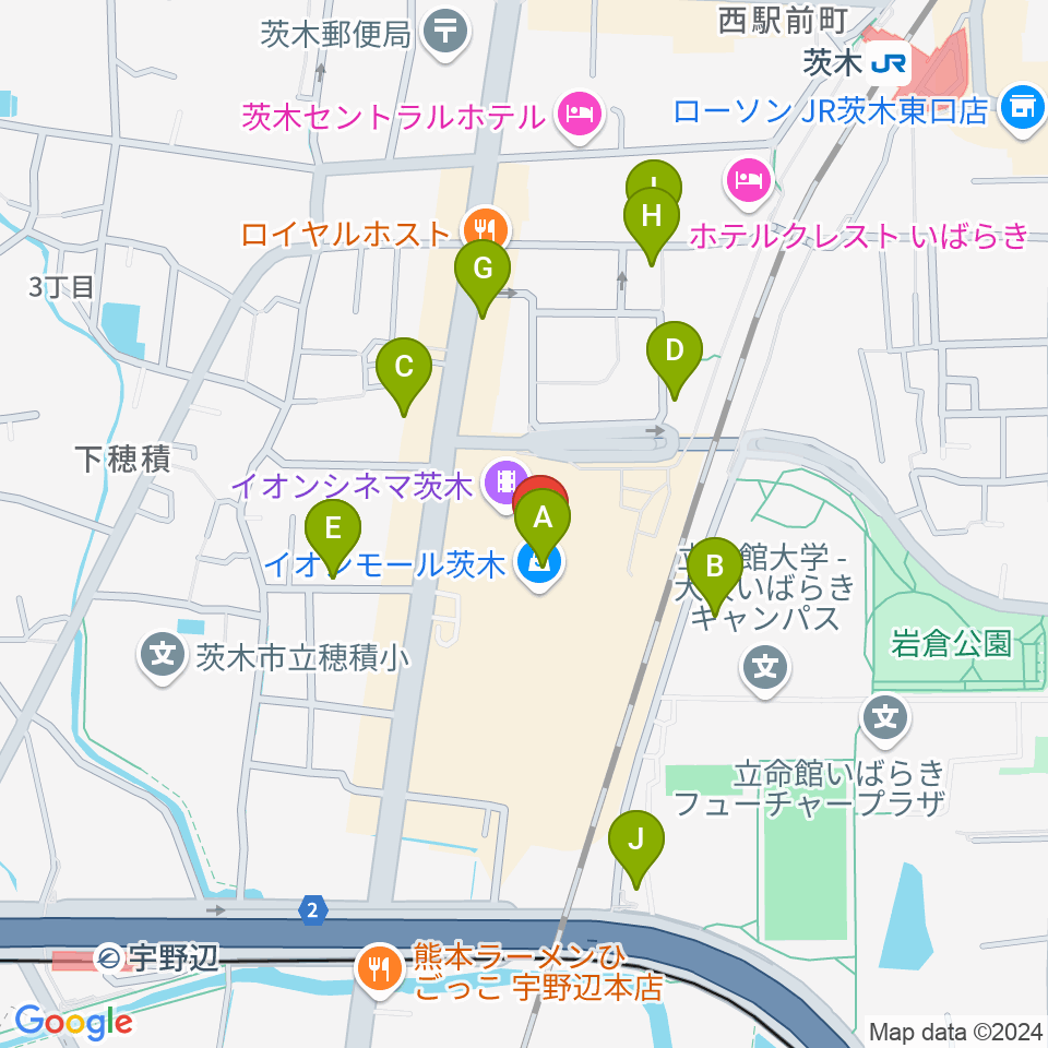 JEUGIAイオンモール茨木店周辺の駐車場・コインパーキング一覧地図