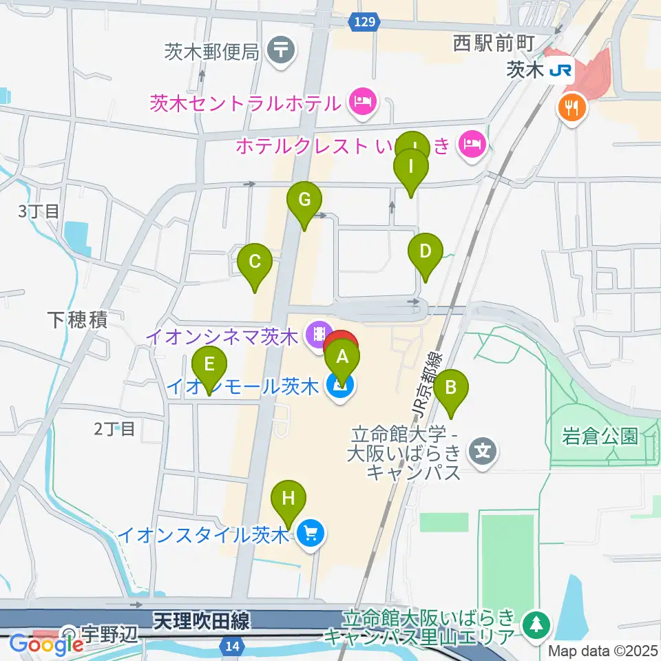 JEUGIAイオンモール茨木店周辺の駐車場・コインパーキング一覧地図