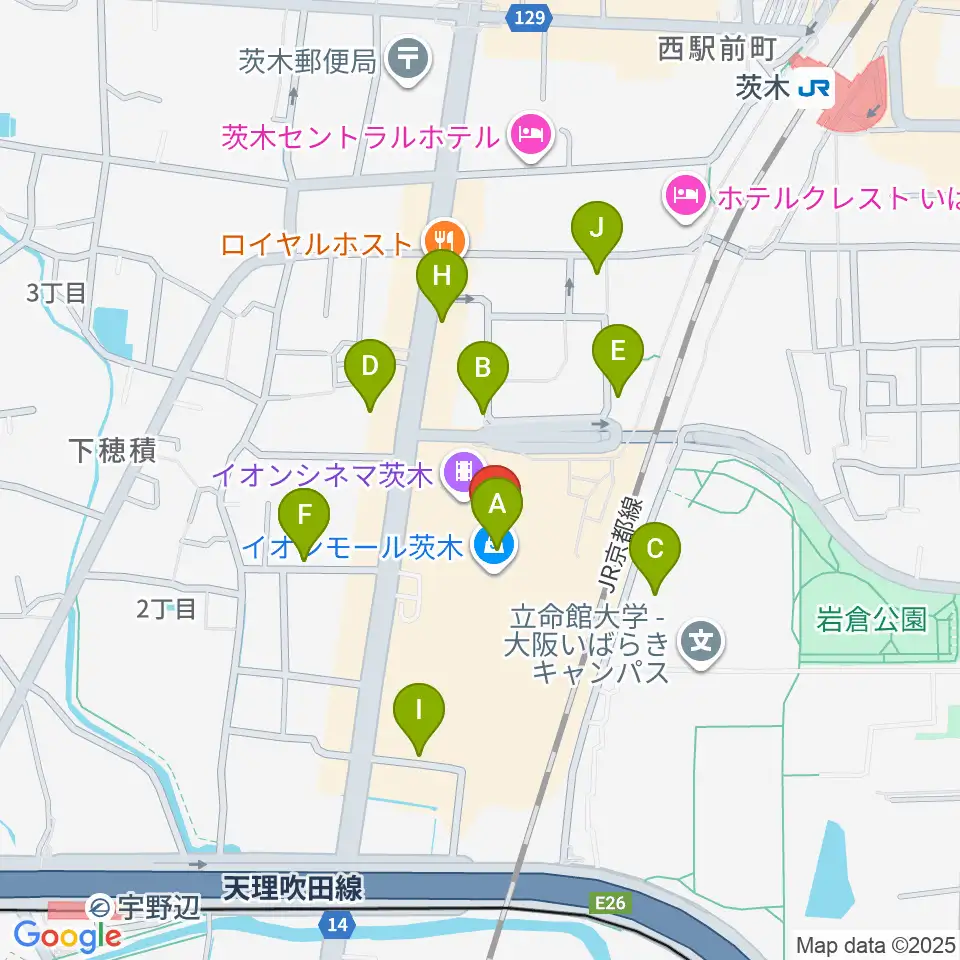 JEUGIAイオンモール茨木店周辺の駐車場・コインパーキング一覧地図