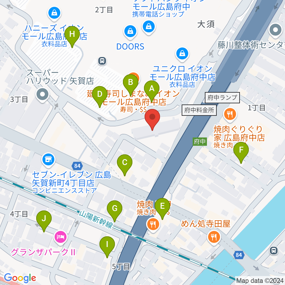 島村楽器 イオンモール広島府中店周辺の駐車場・コインパーキング一覧地図