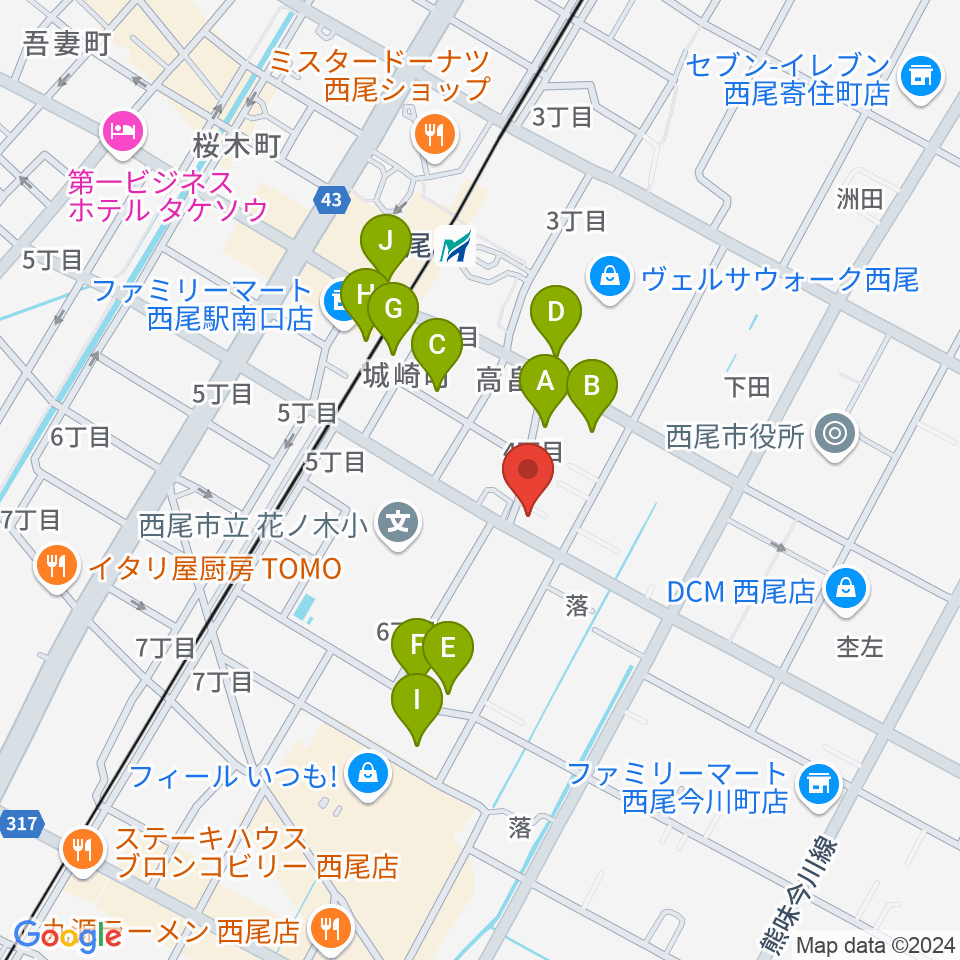 西尾エイトビート周辺の駐車場・コインパーキング一覧地図