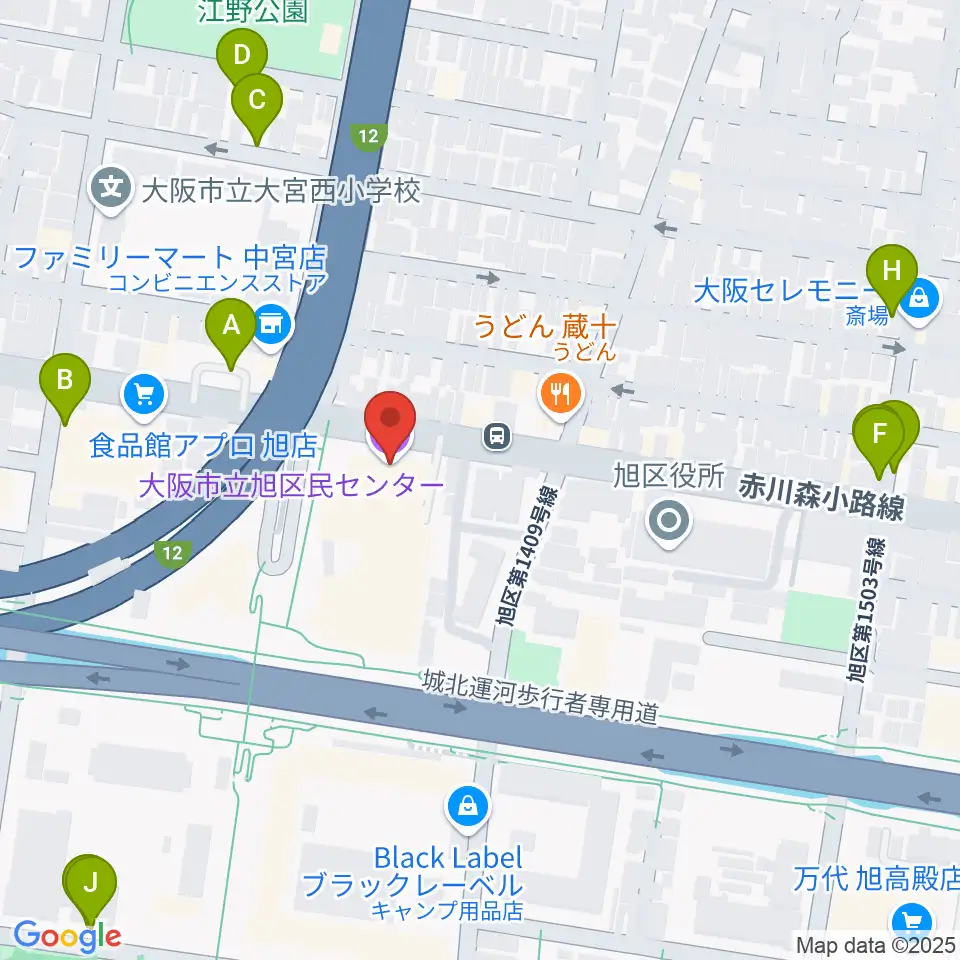 大阪市立芸術創造館周辺の駐車場・コインパーキング一覧地図