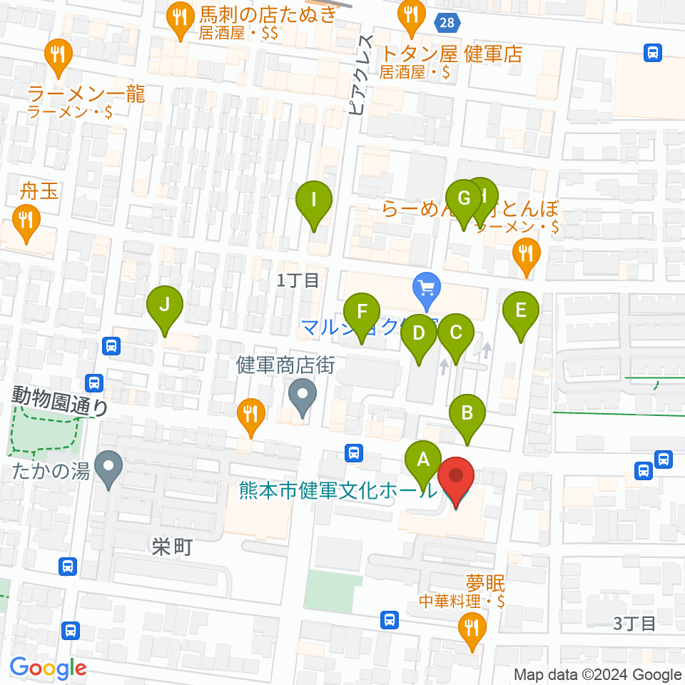 熊本市健軍文化ホール周辺の駐車場・コインパーキング一覧地図