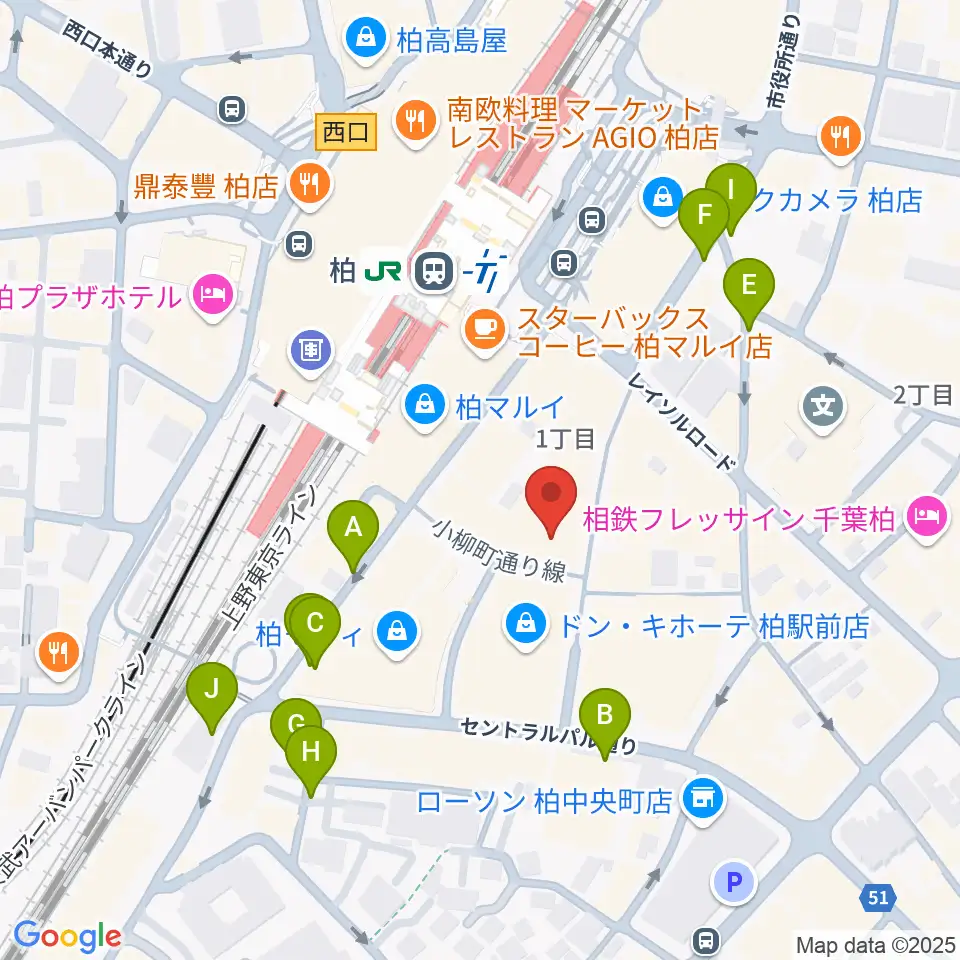 山野楽器 柏店周辺の駐車場・コインパーキング一覧地図