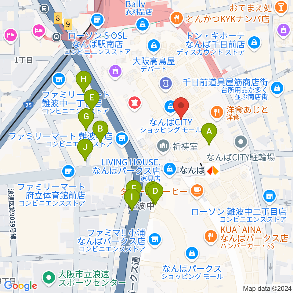 山野楽器ロックイン難波周辺の駐車場・コインパーキング一覧地図