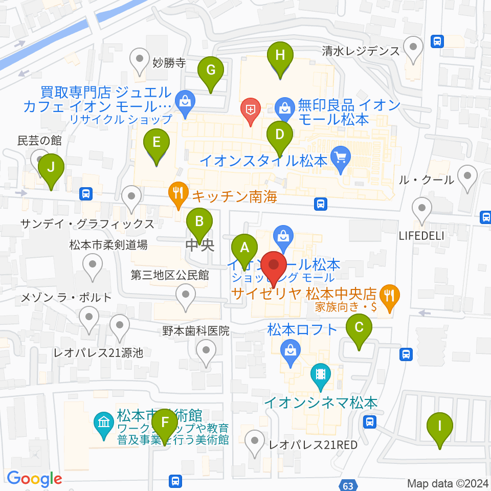 島村楽器 イオンモール松本店周辺の駐車場・コインパーキング一覧地図
