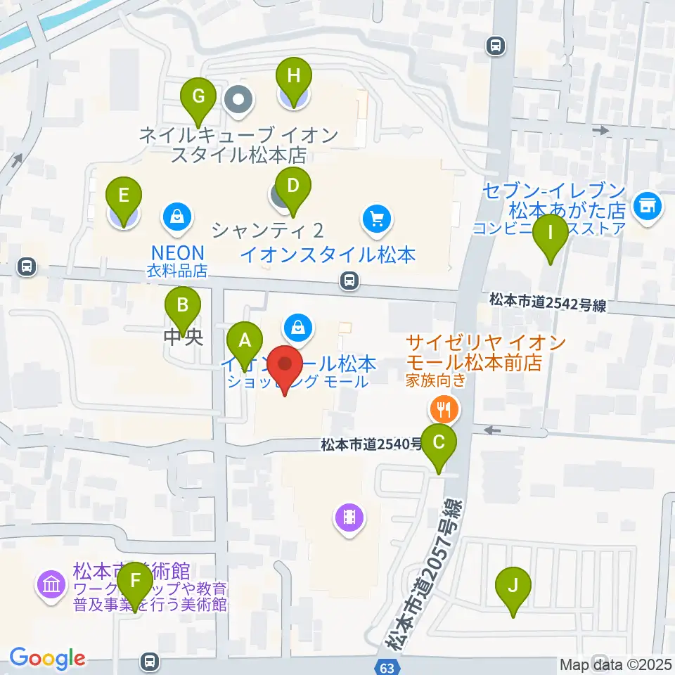 島村楽器 イオンモール松本店周辺の駐車場・コインパーキング一覧地図