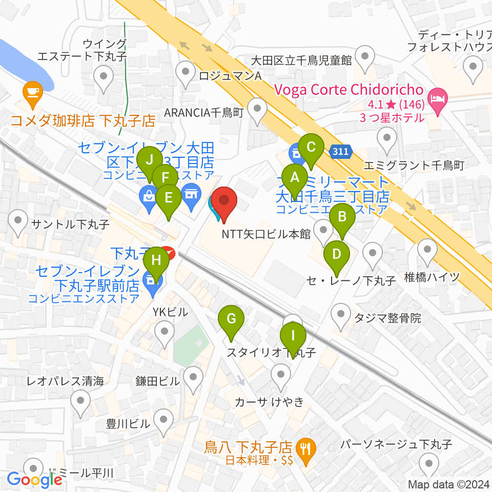 大田区民プラザ周辺の駐車場・コインパーキング一覧地図
