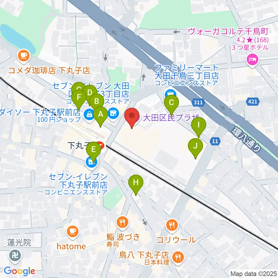 大田区民プラザ周辺の駐車場・コインパーキング一覧地図