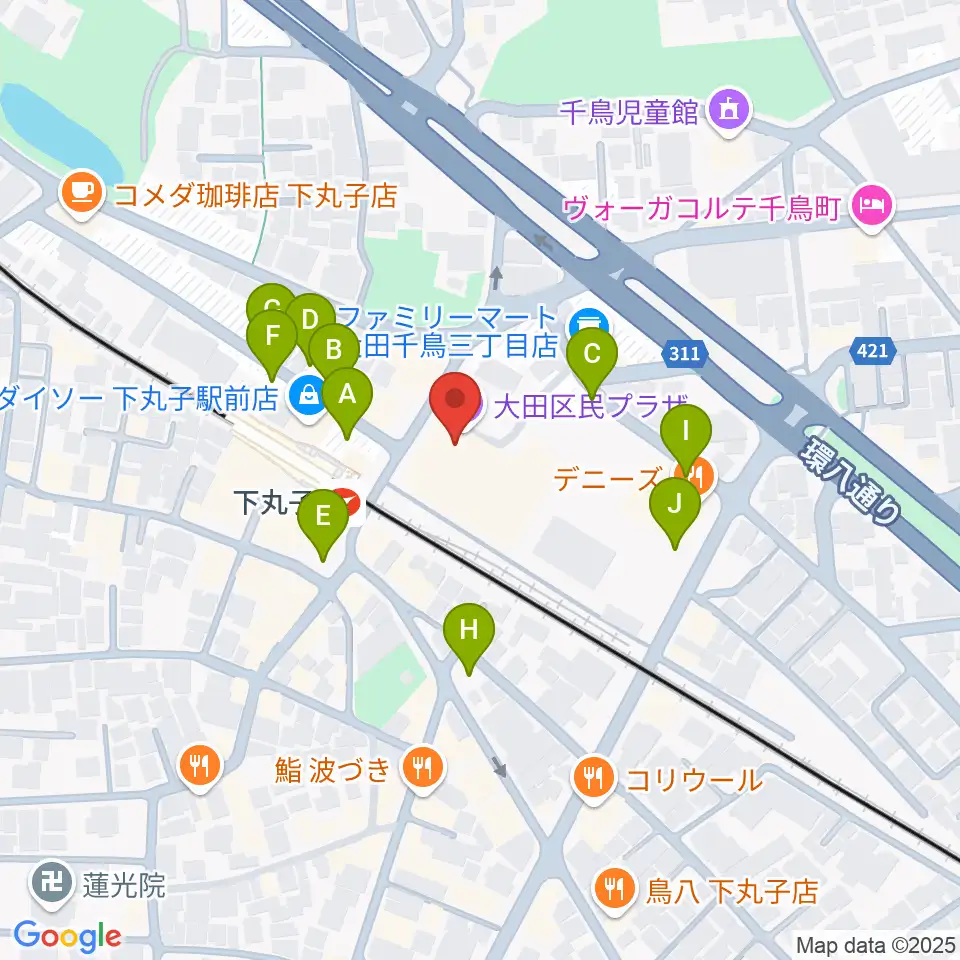 大田区民プラザ周辺の駐車場・コインパーキング一覧地図