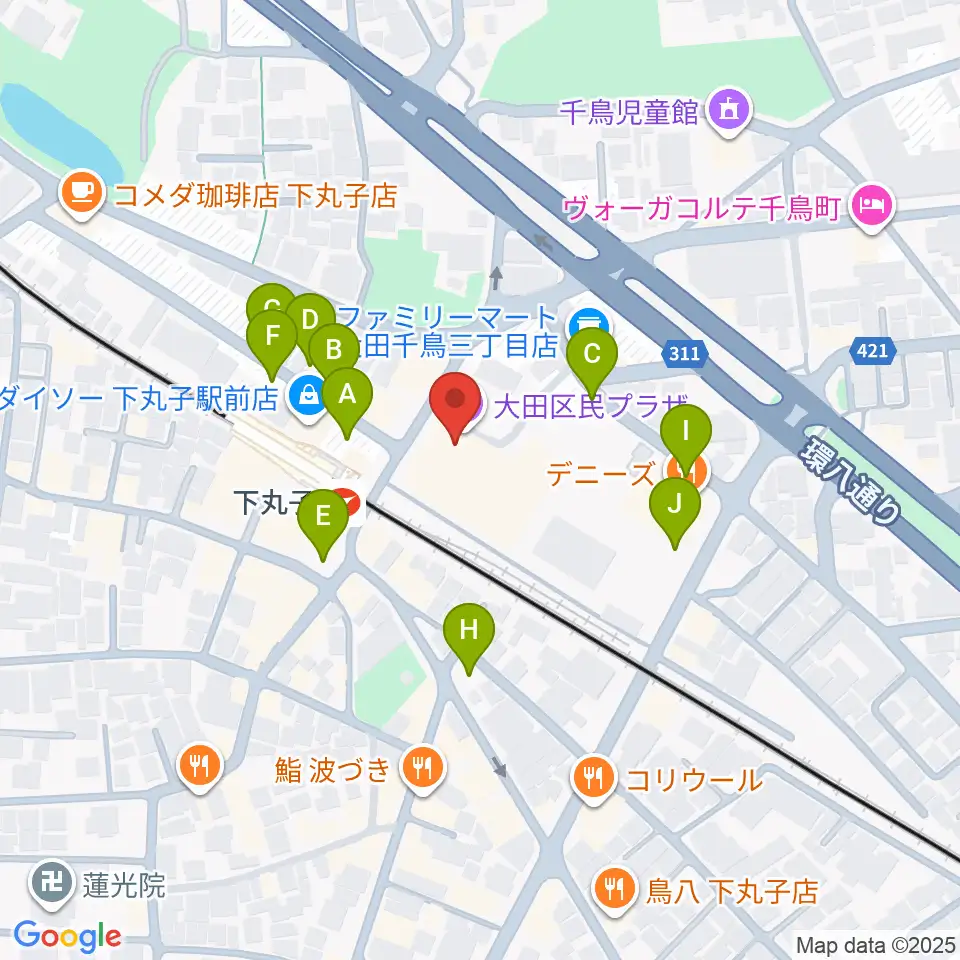 大田区民プラザ周辺の駐車場・コインパーキング一覧地図