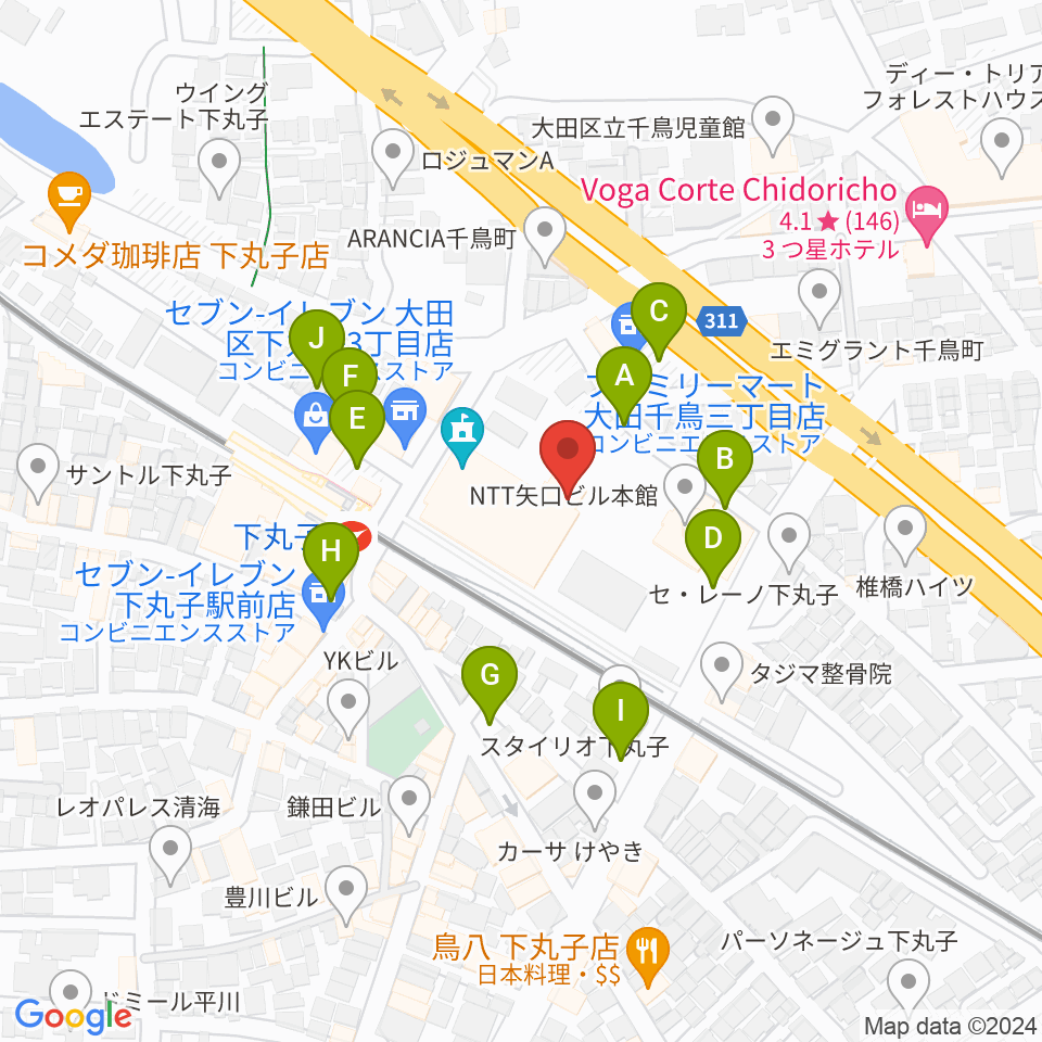 大田区民プラザ 音楽スタジオ周辺の駐車場・コインパーキング一覧地図