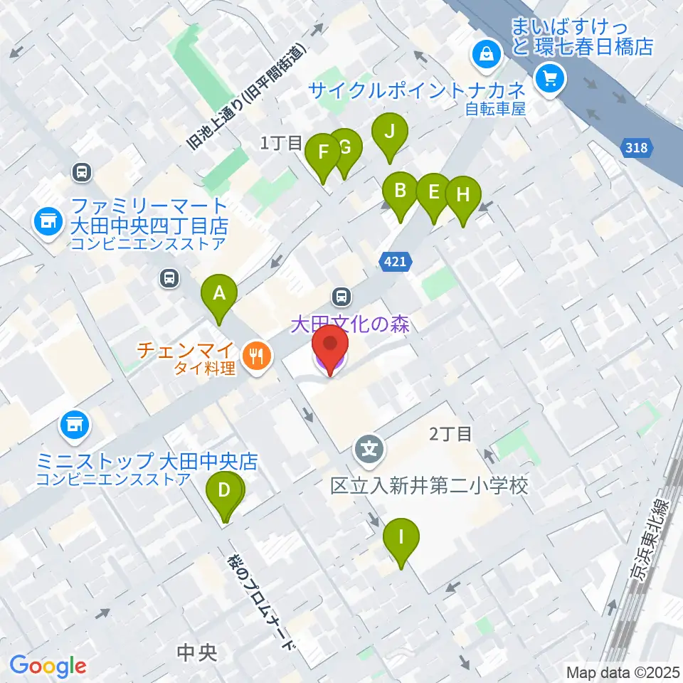 大田文化の森ホール周辺の駐車場・コインパーキング一覧地図
