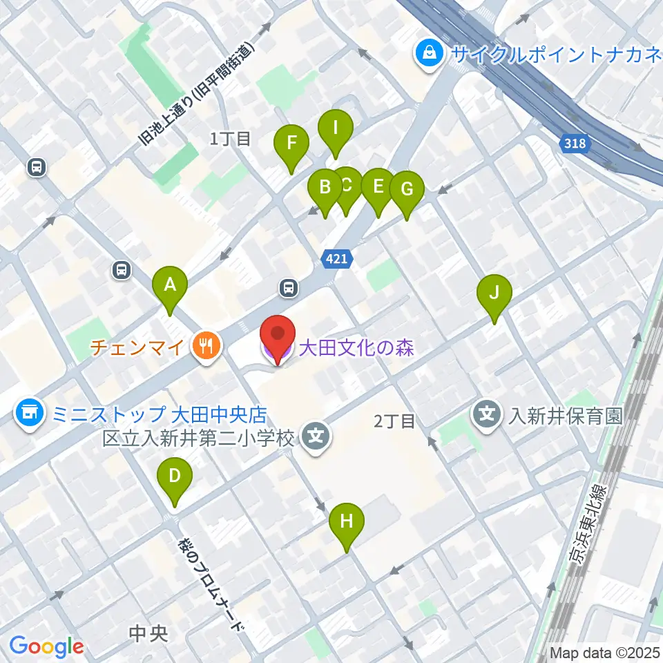 大田文化の森ホール周辺の駐車場・コインパーキング一覧地図