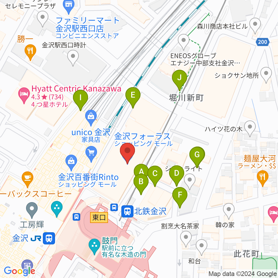 島村楽器 金沢フォーラス店周辺の駐車場・コインパーキング一覧地図