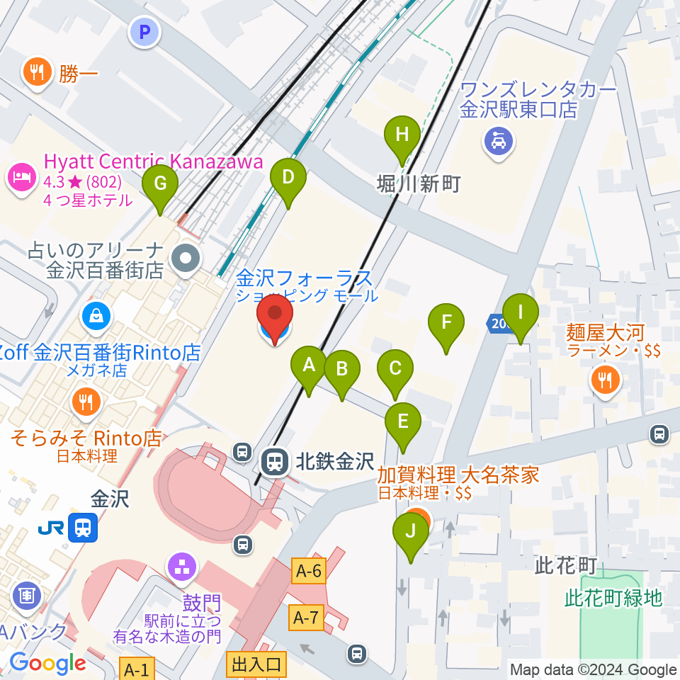 島村楽器 金沢フォーラス店周辺の駐車場・コインパーキング一覧地図