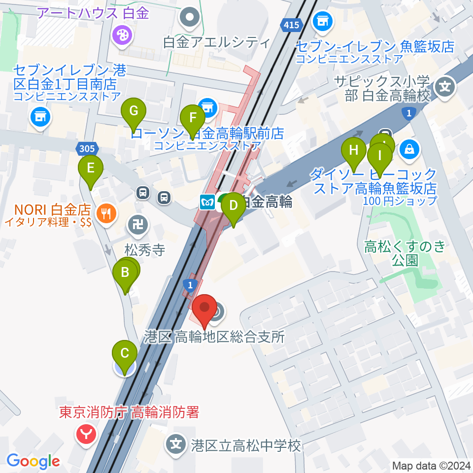 高輪区民センター周辺の駐車場・コインパーキング一覧地図