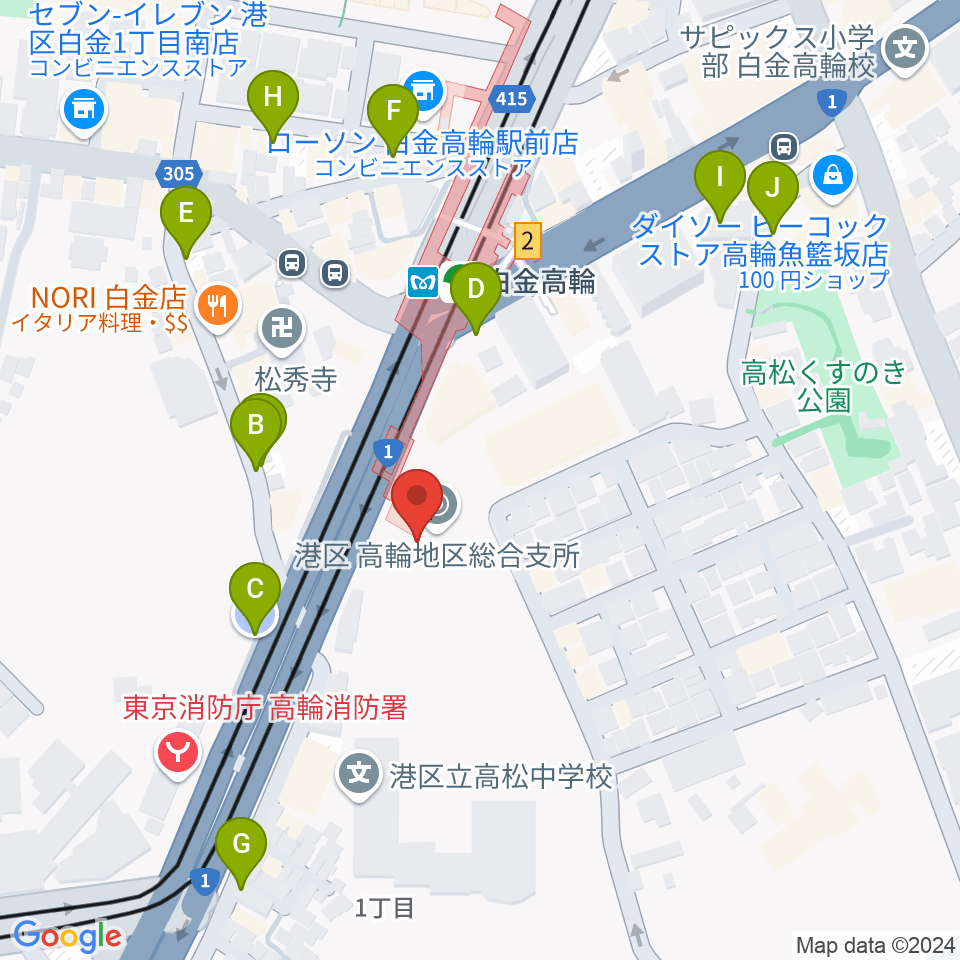 高輪区民センター周辺の駐車場・コインパーキング一覧地図