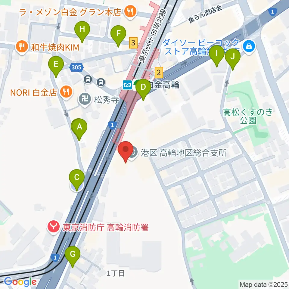 高輪区民センター周辺の駐車場・コインパーキング一覧地図