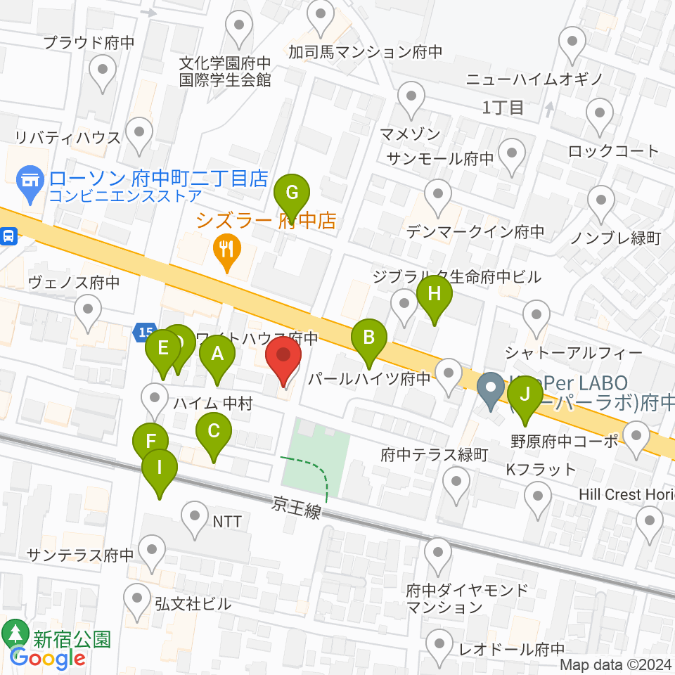 府中スタジオフライト周辺の駐車場・コインパーキング一覧地図