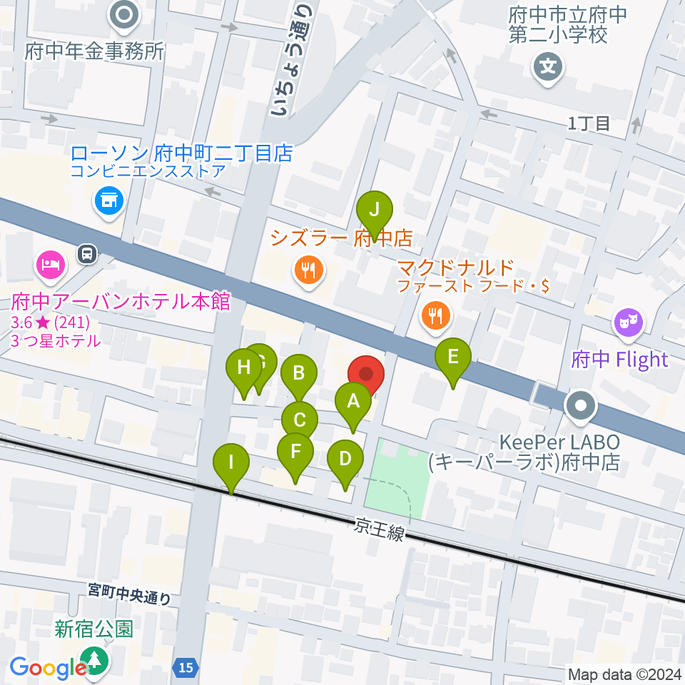 府中スタジオフライト周辺の駐車場・コインパーキング一覧地図